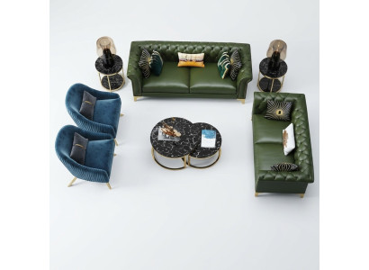 Dark Green Chesterfield Zestaw sofowy 3+2 miejsce do siedzenia Nowoczesna Podkładka Żywy krajobraz Sofas