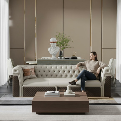 Sofa Trzyosobowa Sofa Stylowa Nowoczesna Podkładka Chesterfield Skóra Kanapy