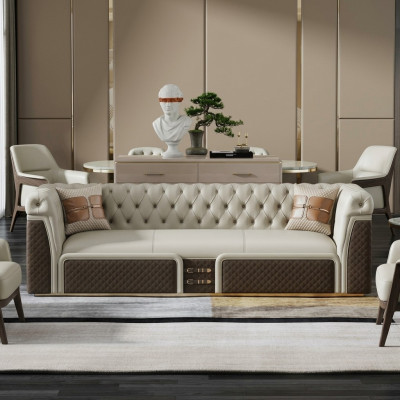 Sofa Trzyosobowa Sofa Stylowa Nowoczesna Podkładka Chesterfield Skóra Kanapy