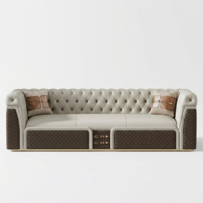 Sofa Trzyosobowa Sofa Stylowa Nowoczesna Podkładka Chesterfield Skóra Kanapy