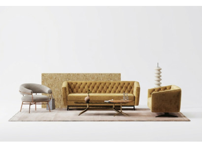 Żółty Zestaw Sofowy do Salonu Ekskluzywne Sofy Tapicerowane 3+2 Chesterfield Meble Wypoczynkowe