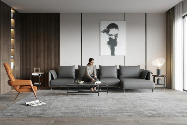 Narożnikowa kanapa Ustawić Sofę Szara Skóra Sofa w kształcie litery L Kanapy Design Podkładka