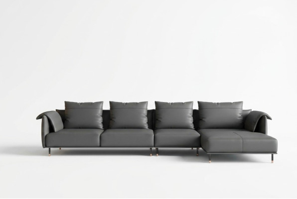 Narożnikowa kanapa Ustawić Sofę Szara Skóra Sofa w kształcie litery L Kanapy Design Podkładka