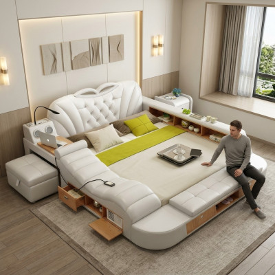 Double Luxury Design Hotel Skóra Łóżko Podkładka Nowoczesne łóżko wielofunkcyjne