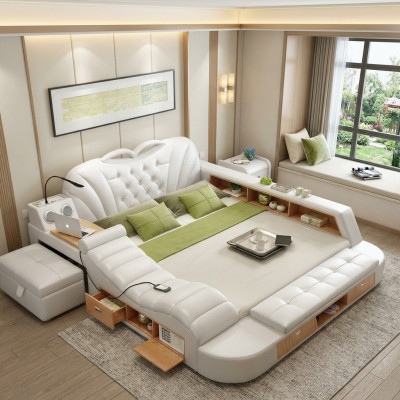 Double Luxury Design Hotel Skóra Łóżko Podkładka Nowoczesne łóżko wielofunkcyjne