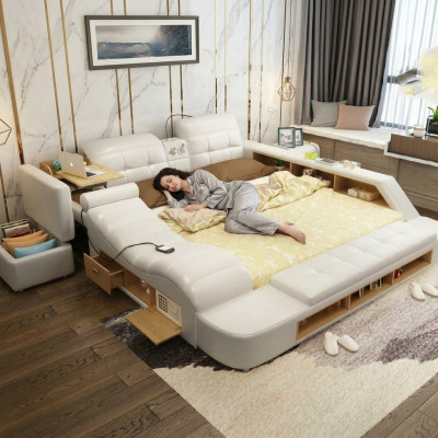 Double Design Skóra Łóżko Podkładka łóżka Nowoczesny Hotel Wielofunkcyjny
