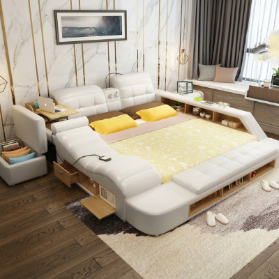 Double Design Skóra Łóżko Podkładka łóżka Nowoczesny Hotel Wielofunkcyjny