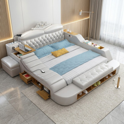 Double Luxury Design Hotel Skóra Łóżko Nowoczesna Podkładka do łóżka wielofunkcyjnego