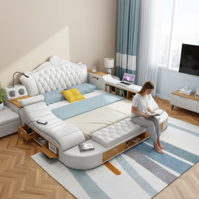 Podwójne luksusowe łóżko Podkładka łóżka 180x200 wielofunkcyjna Skóra Chesterfield