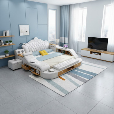 Podwójne luksusowe łóżko Podkładka łóżka 180x200 wielofunkcyjna Skóra Chesterfield