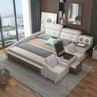 Wielofunkcyjne łóżko Luxury Design Skóra łóżka Hotel Double Zgłoszenie Półka