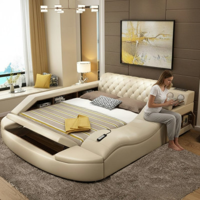 Wielofunkcyjne łóżko Luxury Design Skóra łóżka Hotel Double Zgłoszenie