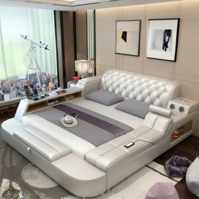 Design Łóżko Duże łóżko Skóra Hotel Podkładka 180x200 Wielofunkcyjna Półka