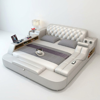 Design Łóżko Duże łóżko Skóra Hotel Podkładka 180x200 Wielofunkcyjna Półka