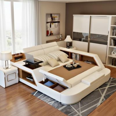 Double Luxury Design Skóra Łóżko Podkładka łóżka Modern Hotel