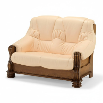 Sofa 2 miejsce do siedzenia Kanapa Sofy Kanapy Salon Drewno Skóra Meble dwuosobowe Nowe