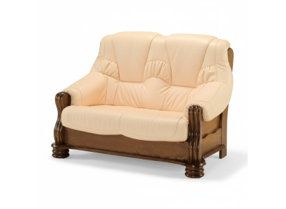 Sofa 2 miejsce do siedzenia Kanapa Sofy Kanapy Salon Drewno Skóra Meble dwuosobowe Nowe