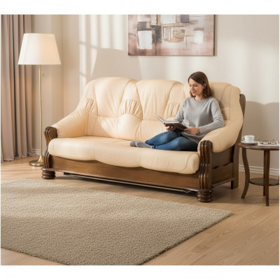 Sofa luksusowa 3 miejsce do siedzenia Sofa Podkładka Drewno Skóra Zestaw kanapowy trzyosobowe kanapy