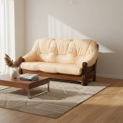 Sofa luksusowa 3 miejsce do siedzenia Sofa Podkładka Drewno Skóra Zestaw kanapowy trzyosobowe kanapy
