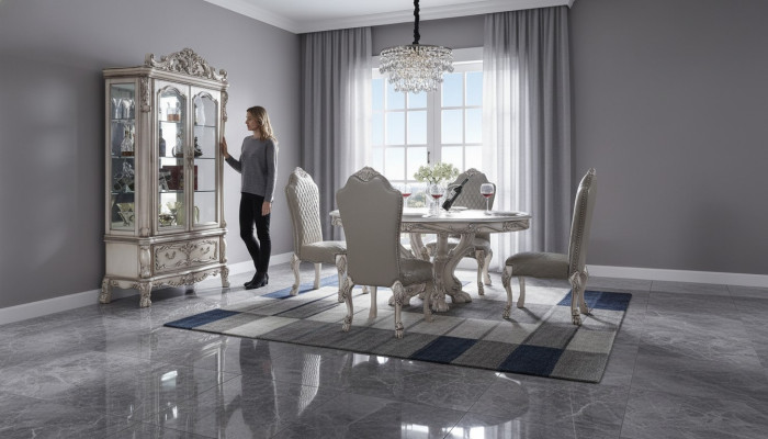 Zestaw Tabela Ustaw Stół obiadowy 6 Krzesła Luxury Style Meble 8-częściowy Krzesło Grupa Gablota