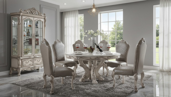 Zestaw Tabela Ustaw Stół obiadowy 6 Krzesła Luxury Style Meble 8-częściowy Krzesło Grupa Gablota