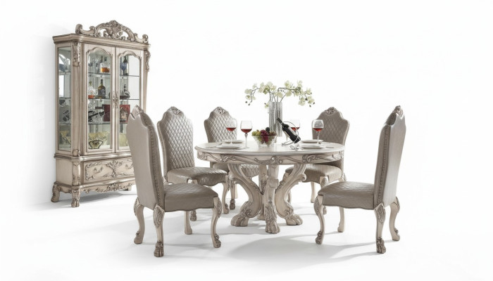 Zestaw Tabela Ustaw Stół obiadowy 6 Krzesła Luxury Style Meble 8-częściowy Krzesło Grupa Gablota
