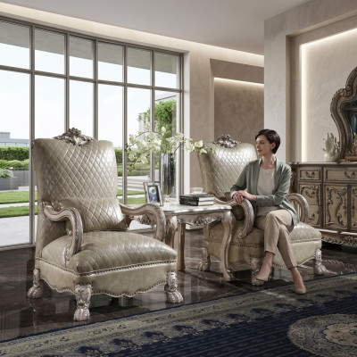 Fotel Hotel Podkładka Krzesła Klasyczny jednoosobowy salon Drewno Skóra Barok