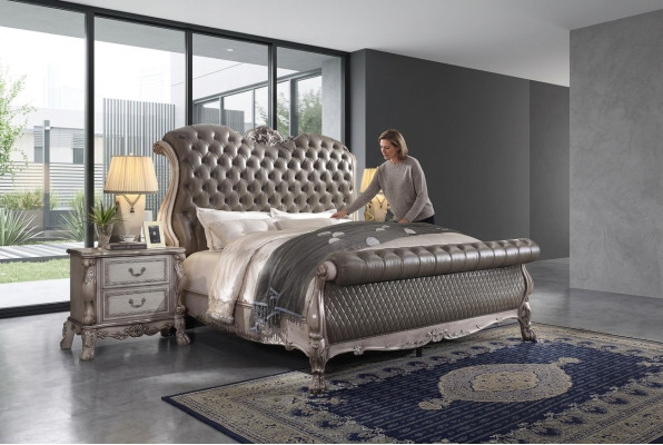 Design Barokowe Luksusowe Meble Stolik nocny łóżka 180x200 Łóżko 3szt. Zestaw Sypialni