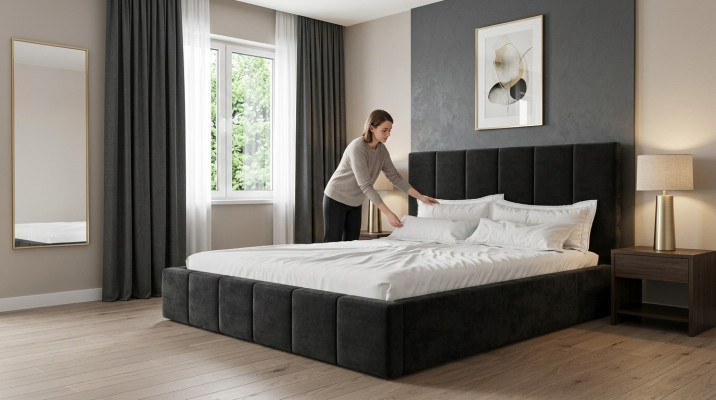 Podwójne łóżko Luxury Aksamit Włókienniczy Łóżko Double Sypialnia Design 160x200cm