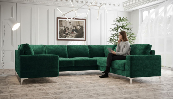 Żywy krajobraz Narożnik Tapicerowany Sofa Sofy Nowy Salon Aksamit Narożnikowa kanapa Kształt U