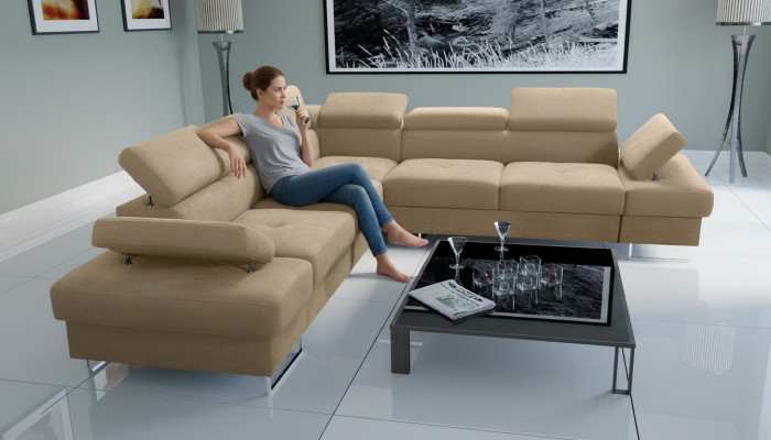 Sofa Kanapa Tapicerka Salon w kształcie litery L Narożnik Tekstylna Skóra Nowy Beżowy Luksus