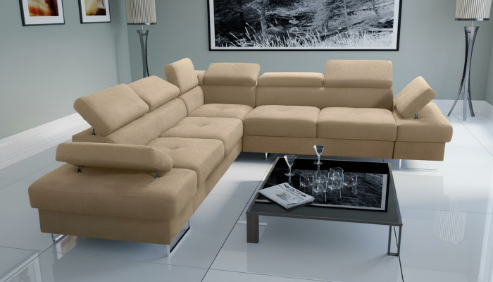 Sofa Kanapa Tapicerka Salon w kształcie litery L Narożnik Tekstylna Skóra Nowy Beżowy Luksus