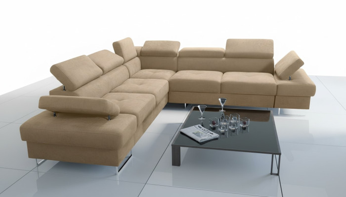 Sofa Kanapa Tapicerka Salon w kształcie litery L Narożnik Tekstylna Skóra Nowy Beżowy Luksus