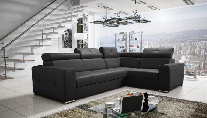 Narożnikowa kanapa Kanapa Tapicerka Salonowa Skóra L-Shape Nowe Nowoczesne Sofy Czarny Design