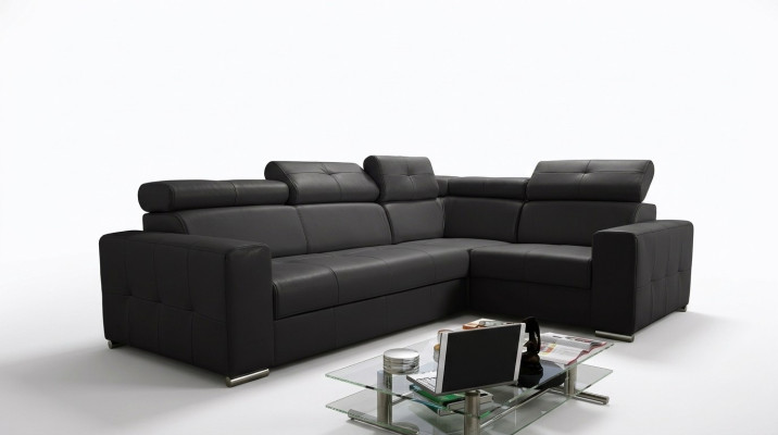 Narożnikowa kanapa Kanapa Tapicerka Salonowa Skóra L-Shape Nowe Nowoczesne Sofy Czarny Design