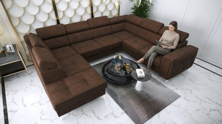 Sofa Kształt U Sofa Tkaninowa Żywy krajobraz Design Nowoczesne Sofy Skóra Brązowa Nowość