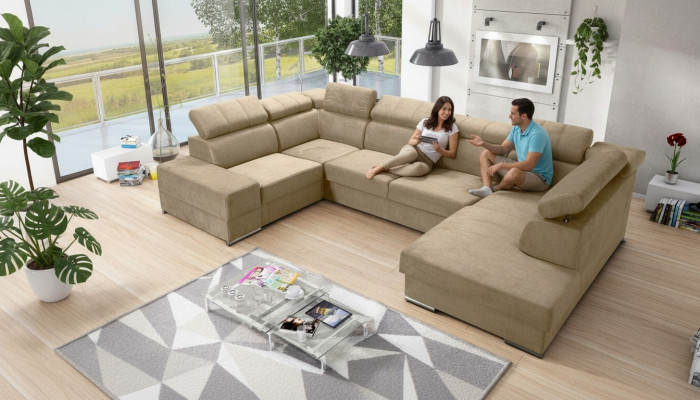 Narożnikowa kanapa Kształt U Sofa Kanapa Włókienniczy Sofy Design Żywy krajobraz Funkcja łóżka Materiał