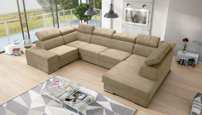 Narożnikowa kanapa Kształt U Sofa Kanapa Włókienniczy Sofy Design Żywy krajobraz Funkcja łóżka Materiał