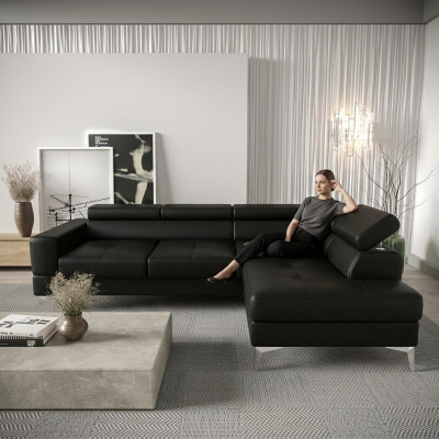 Wielofunkcyjna sofa kanapa narożna wyściółka salon w kształcie litery L Czarny nowoczesny luksus