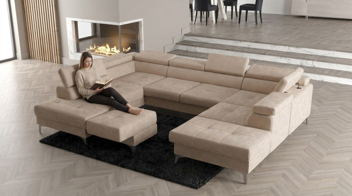 Nowoczesny Design Kanapa Tapicerowana Salon Narożnikowa kanapa Kształt U Tekstylna Skóra Drewno Nowość