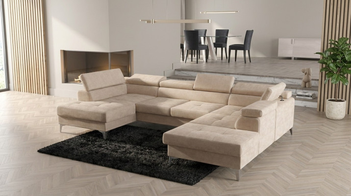 Nowoczesny Design Kanapa Tapicerowana Salon Narożnikowa kanapa Kształt U Tekstylna Skóra Drewno Nowość
