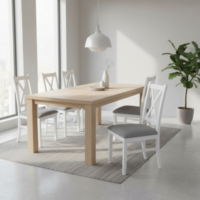 Zestaw Drewno Włókienniczy Fotel 6x Krzesła Dining Group Design Jadalnia Pokój Krzesło Solid Drewno