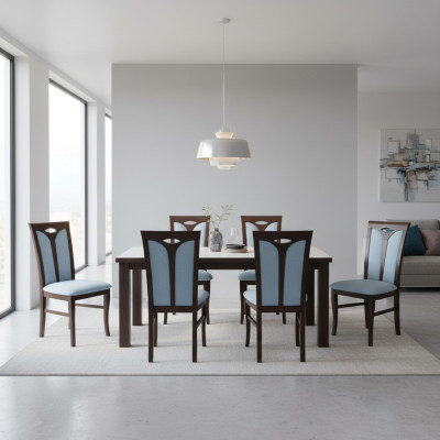 Fotel Ustaw Krzesła Gastro jadalnia Włókienniczy Materiał Zestaw 8x Design Krzesło Drewno