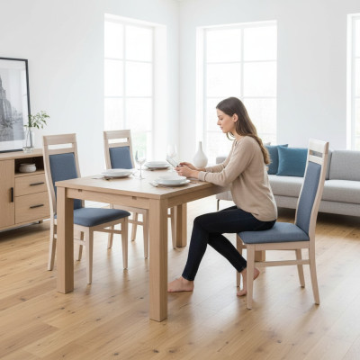 Krzesła Kuchnia jadalnia Materiał Drewno Zestaw 4x Design Krzesło Włókienniczy Fotel Podkładka