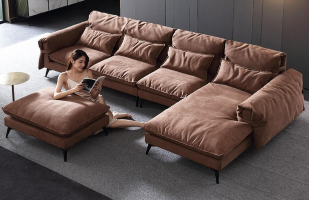 Żywy krajobraz L-Shape Modern Brown Design Sofy Narożnikowa kanapa tapicerska