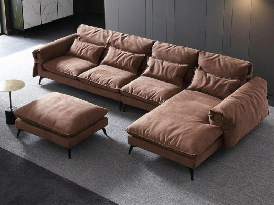Żywy krajobraz L-Shape Modern Brown Design Sofy Narożnikowa kanapa tapicerska