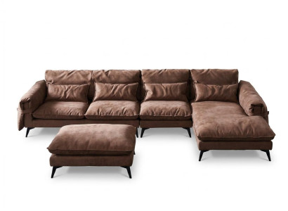 Żywy krajobraz L-Shape Modern Brown Design Sofy Narożnikowa kanapa tapicerska