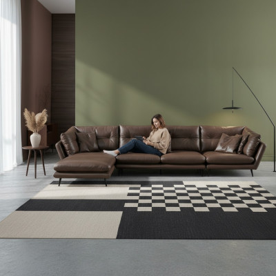 Skórzana sofa kanapa Żywy krajobraz Narożnik Design Nowoczesna sofa Narożnikowa kanapa w kształcie litery L