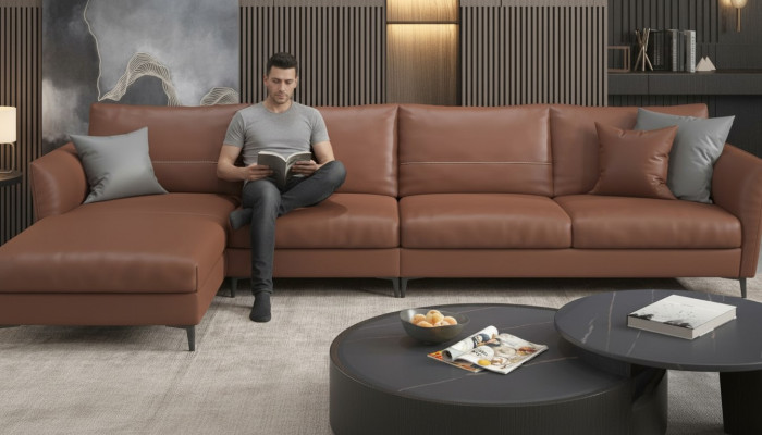 Żywy krajobraz Design Nowoczesne sofy Narożnik Narożnikowa kanapa Skórzana sofa w kształcie litery L
