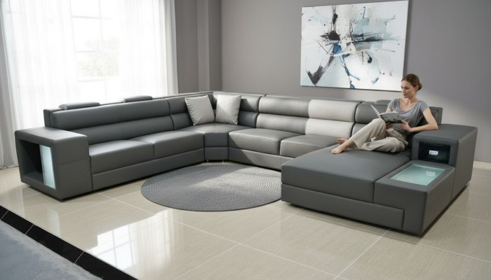 Żywy krajobraz Design Nowoczesne Skóra Sofy Szara Nowa Sofa Kształt U Sofa Tkaninowa Kanapa